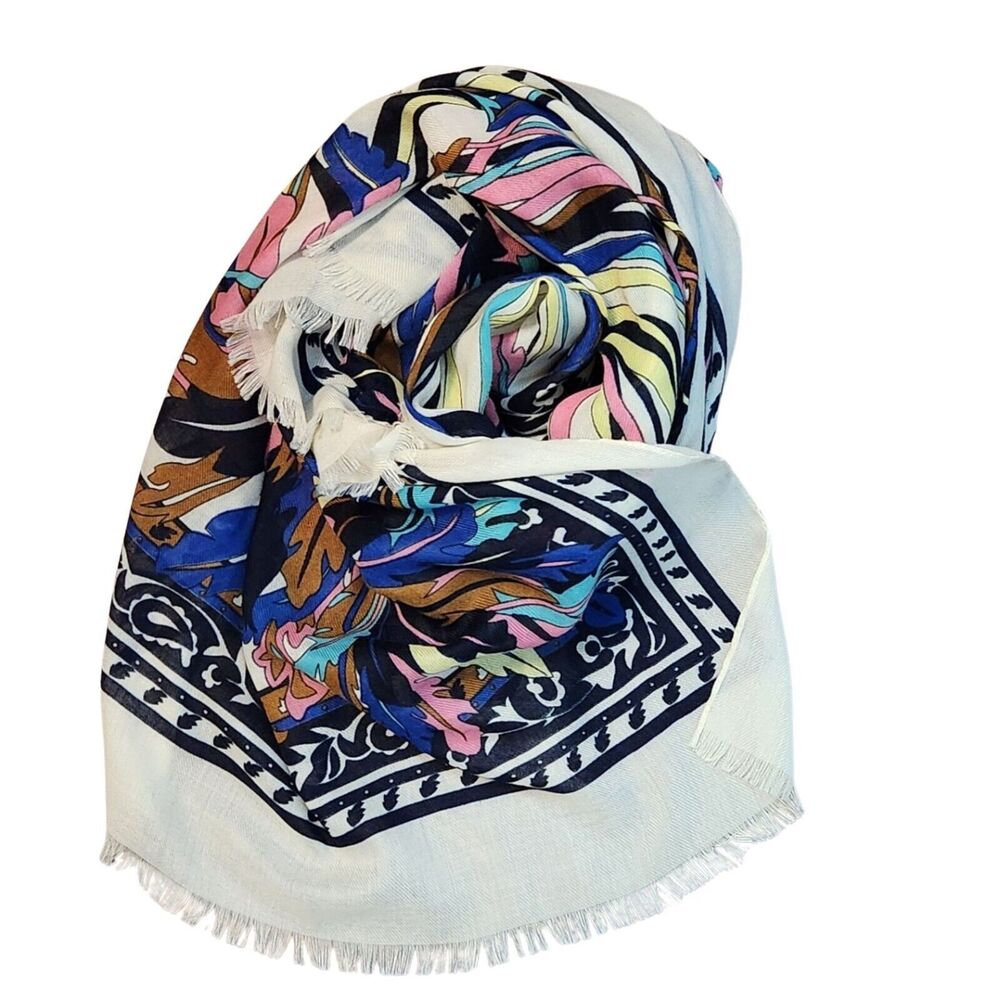 Pretty Persuasions Cream Multicolor Art to Wear Artsy Boho Scarf Wrap 72 X 37 - Picture 4 of 7
